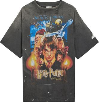 Saint Mxxxxxx Saint Mxxxxxx Harry Potter Printed Distressed Cotton T-shirt - Black - Xxl