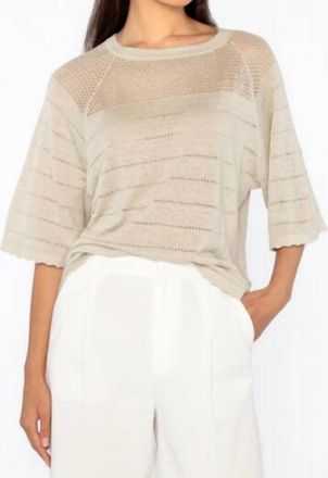 Kinross Cashmere Womens Openwork Raglan Crew Neck Top In Sandstone