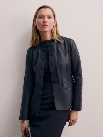 The Fold Ginevra Leather Jacket in Navy at Nordstrom, Size 12