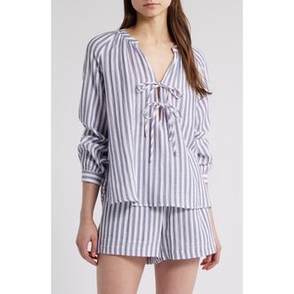 Rails Brielle Stripe Organic Cotton Gauze Tie Neck Top in Admiral Stripe at Nordstrom Rack, Size Xx-Large