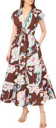 CeCe by Cynthia Steffe V-Neck Cotton Midi Dress in Deep Mahogany at Nordstrom Rack, Size X-Large