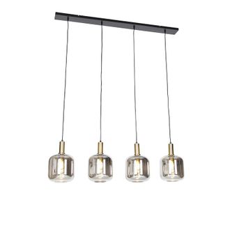 QAZQA Dise&ntilde;o L&aacute;mpara Colgante Inteligente Negra Con Cristal Ahumado 4 Luces Con Wifi A60 - Zuzanna Vidrio /acero Alargada Adecuado Para Led Max. 4 X 4.9 Wat