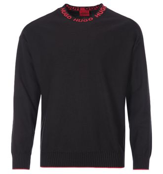 HUGO BOSS Hugo Mens Logo Collar Organic Cotton Jumper - Black - Size Small