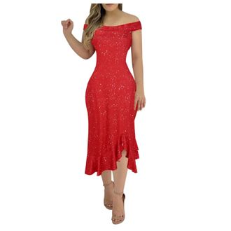 Generic Grace Evening Dresses for Women: Sexy Solid Color Off Shoulder Maxi Dresses Short Sleeve Solid Ruffle Maxi Banquet Dress Autumn Winter Party Clothes D