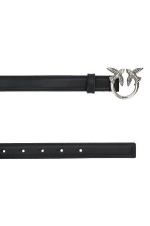 Pinko Womens Cintura Nerooldsilver Leather Cinture Belt