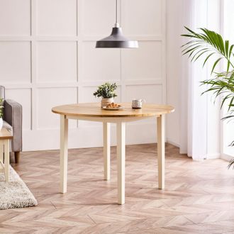 Furniturebox Salcombe Round 4-Seater Solid Wood Dining Table In Cream with Oak Colour Top