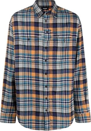 Dsquared2 Blauw en Geel Geruit Overhemd - Heren - Casual Overhemden - Blauw - L - Katoen - Overhemden
