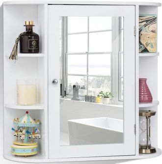 Costway Costway Armadietto Da Bagno, Armadietto Con Specchio, Armadietto Da Parete, 66 X 17 X 63 Cm, Bianco