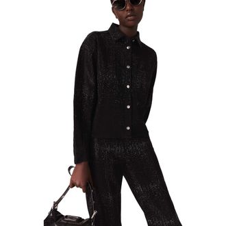 Maje Rhinestone denim shirt in Black at Nordstrom, Size X-Small