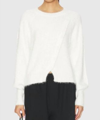 bobi Diagnal Placket Raglan Sweater In Soft White