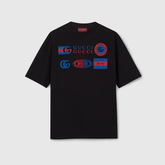 fa！GUCCI ブラックTシャツ サイズ10 Cotton jersey T-shirt with Gucci print in black | GUCCI® US