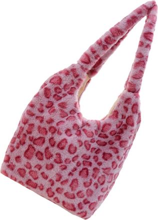 Yarnow Women Single-shoulder Plush Tote Bag Pink Leopard Print Shoulder Pouch Soft Handbag with Storage, Autumn Winter Fashion Shoulder Bag for Casual and Da
