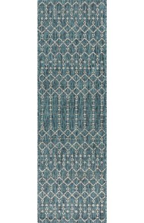 Jonathan Y Designs Ourika Moroccan Geometric Textured Weave Indoor/Outdoor Area Rug in Teal/gray at Nordstrom, Size 5Ft 0In X 8Ft 0In