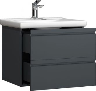 ebuy24 Ebuy24 - Vcm 2 Pcs Lavabo Lavabo 60 Cm Juego De Muebles De Ba&ntilde;o Con Lavabo De Cer&aacute;mica Cajones Sin Asa Juego Completo Silora L (antracita)