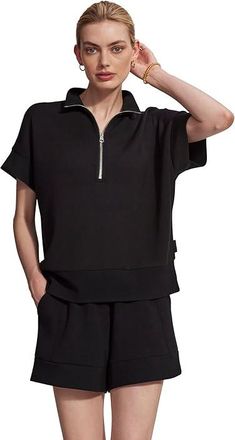Varley Ritchie Short Sleeve Sweat Womens Sweatshirt Black : XXS, Elastane/Polyester/Viscose