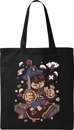 Generic Pirate Captain Kid Gold And Diamonds Treasure Art Natural Ecological Cotton Tote Bag Black