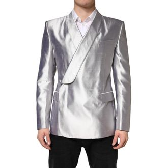 Dolce & Gabbana Mens Silver Sicilia Silk Double Breasted Blazer Clothing