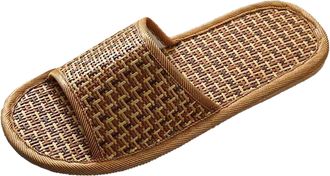 Generic Bamboo Slippers Women, House Slippers For Women Breathable Woven Sandals Casual House Shoes Open Toe Slippers Comfort Flat Slippers Summer Unisex Slip
