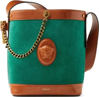 Versace Pivot Small Suede Bucket Bag