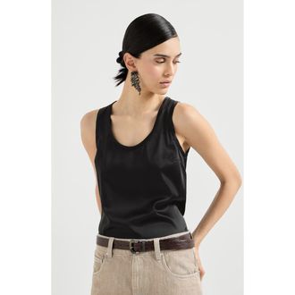 Brunello Cucinelli Satin top in Black at Nordstrom, Size Xx-Large Eu