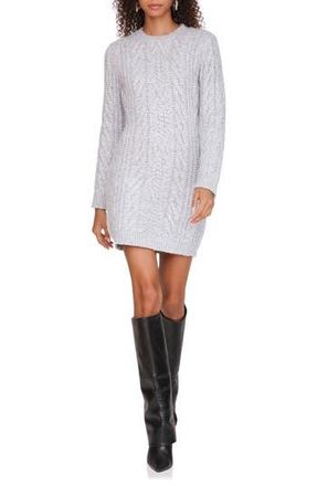 Avec Les Filles Long Sleeve Cable Stitch Mini Sweater Dress in Silver at Nordstrom Rack, Size X-Small