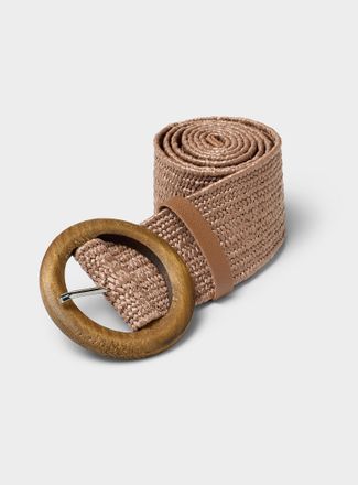 Simons Womens Wooden buckle braided faux-straw wide belt