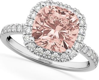 Allurez Cushion Cut Halo Morganite & Diamond Engagement Ring 14k White Gold in 3.11Ct/white Gold at Nordstrom, Size 5.5