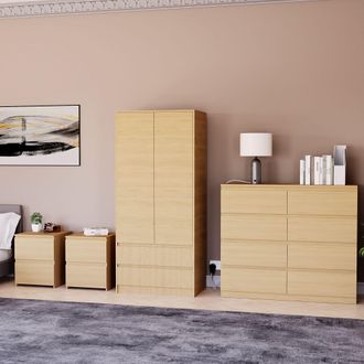 Home Discount Vida Designs Denver 4Pc Bedroom Set(2 Bedside, 8 Drawer Chest, Wardrobe) in Brown