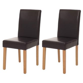 Hhg Set 2x Sedie Littau Pelle Soggiorno Cucina Sala Da Pranzo 43x56x90cm Marrone Piedi Chiari