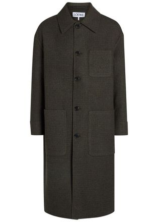 Loewe Anagram Houndstooth Wool and Silk-blend Coat - Khaki - 52 (IT52 / XL)