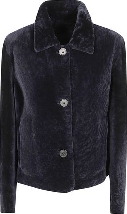 Arma Short-Curl Shearling Jacket With Velvet Texture And Classic Collar