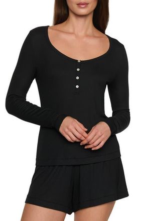 Eberjey Dream Rib Long Sleeve Pajama Henley in Black at Nordstrom, Size X-Large