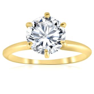 Pompeii3 2ct Solitaire Moissanite Engagement Ring Round Brilliant 14k Yellow Gold