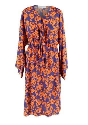Borgo De Nor Orange and Purple Floral-print Dress Size XS