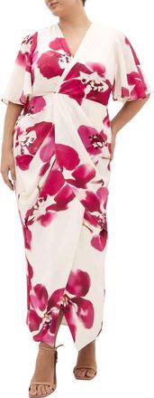 City Chic Braelynn Floral Flutter Sleeve Maxi Dress in Cream Fleur at Nordstrom, Size Xxxs