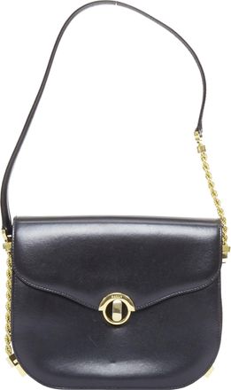 Bally Vintage black smooth leather gold turnlock chain flap box bag