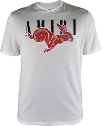 Amiri Tops, Heren, Wit, S, Katoen, CNY Rabbit Logo Tee