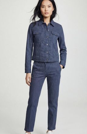 Anatomie Dynamic Dina Striped Ultralight Tapered Ankle Pant in Pinstriped True Blue/white at Nordstrom, Size Large