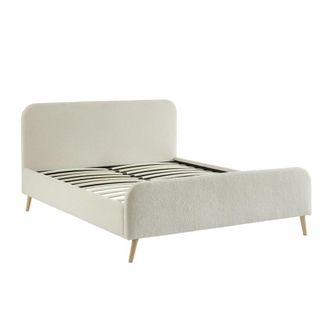 Sweeek Cama con somier y cabecera tapizada borreguito, 160x200cm, crema