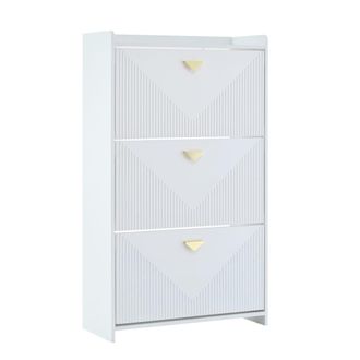 Urban Meuble Zapatero blanco con elegantes rayas y 3 puertas abatibles