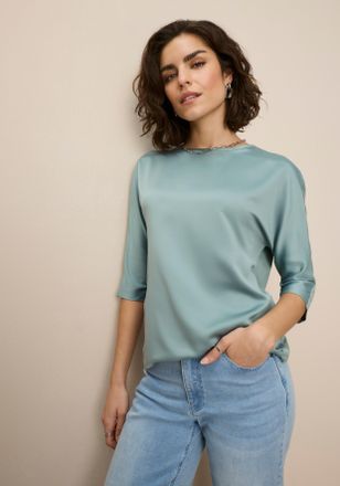 Laura Scott Satinbluse LAURA SCOTT, Damen, Gr. 34, salbei, Web, Obermaterial: 100% Polyester. R&uuml;ckenteil: 95% Viskose, 5% Elasthan, Basic, h&uuml;ftlang, Rundhals, Fle