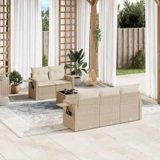 vidaXL Juego De Sof&aacute;s Jard&iacute;n Con Cojines 6 Pzas Rat&aacute;n Sint&eacute;tico Beige Vidaxl
