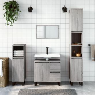 vidaXL Set De Muebles De Ba&ntilde;o 3 Pzas Madera Contrachapada Gris Sonoma Vidaxl
