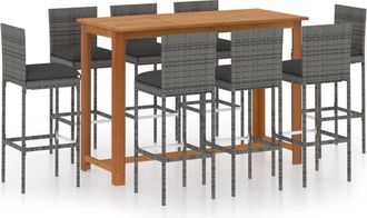 vidaXL Set De Bar Para Jard&iacute;n 9 Piezas Y Cojines Rat&aacute;n Sint&eacute;tico Gris Vidaxl