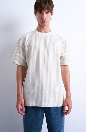 Topman Stripe Oversize Cotton Blend T-Shirt in Ecru at Nordstrom, Size Xx-Large