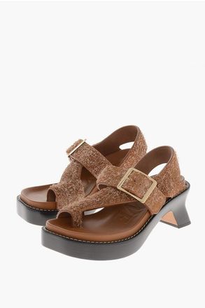 Loewe Sandali in Pelle Testurizzata EASE con Suola in Cuoio 7cm taglia 36