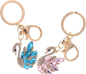Yarnow 2pcs Swan Rhinestone Keychain Stylish Bag Charm and Key Ring for Backpack Decorations Purse School Office Portable Dual-purpose Accessory in Blue and 