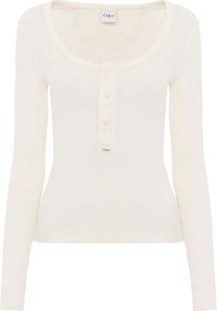 Chlo&eacute; Scoop-Neck Cotton Jersey Henley Top Clothing