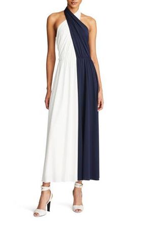 Halston Heritage Sondra Colorblock Jersey Halter Dress in Chalk/Navy at Nordstrom Rack, Size 4