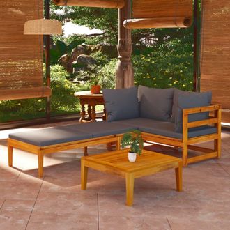vidaXL Vidaxl - Muebles De Jard&iacute;n 3 Pzas Cojines Gris Oscuro Madera De Acacia